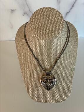 Brighton Floral Heart Locket Necklace Engraved Floral Design with Crystal Accent